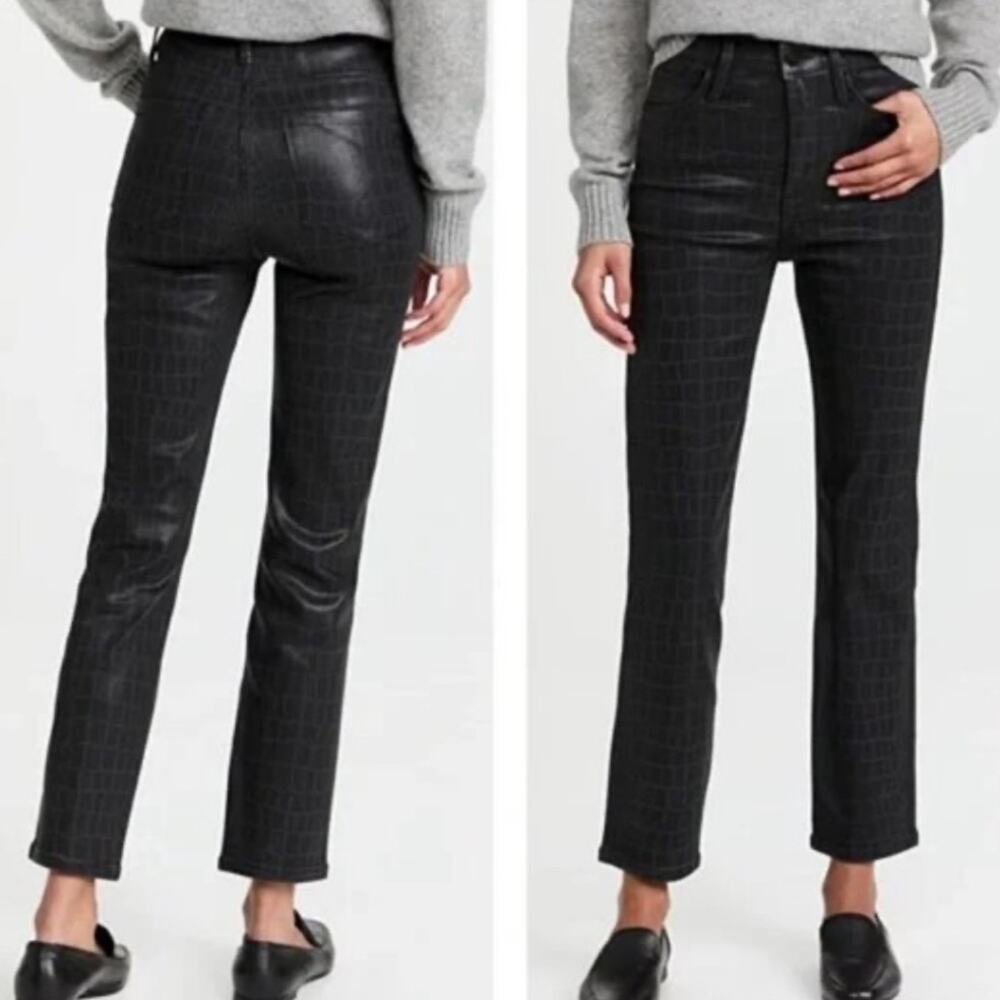 Frame Le Sylvie Slender Straight Jeans in Noir Croc Coated High Rise